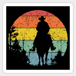 Lone Cowboy Sunset Ride – Retro Western Frontier Art Sticker